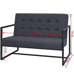 Sofa à 2 places avec accoudoirs acier et tissu gris foncé