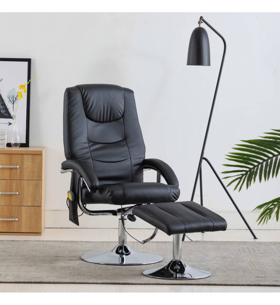 Fauteuil de massage avec repose-pied noir similicuir