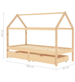 Cadre de lit d'enfant avec tiroirs Bois de pin massif 90x200 cm