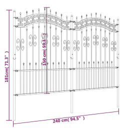 Clôture de jardin avec sommet de lance Noir 190 cm