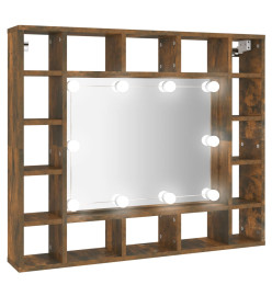 Armoire à miroir avec LED Chêne fumé 91x15x76,5 cm