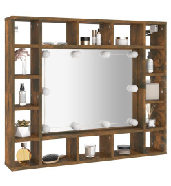 Armoire à miroir avec LED Chêne fumé 91x15x76,5 cm