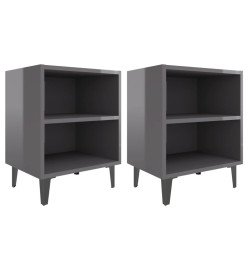 Tables de chevet pieds en métal 2 pcs gris brillant 40x30x50 cm