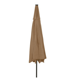 Parasol d'extérieur avec LED et mât en métal 400 cm Taupe