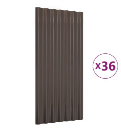 Panneaux de toiture 36 pcs Acier enduit de poudre Brun 80x36 cm