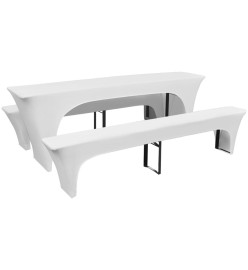 Housses de table et bancs Extensibles 3 pcs Blanc 220x70x80 cm