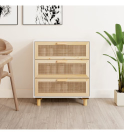 Buffet Blanc 60x30x70 cm Bois de pin massif et rotin naturel