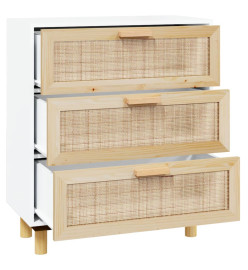 Buffet Blanc 60x30x70 cm Bois de pin massif et rotin naturel