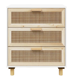 Buffet Blanc 60x30x70 cm Bois de pin massif et rotin naturel