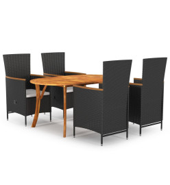 Ensemble de salle à manger de jardin 5 pcs Noir