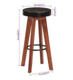 Tabourets de bar 2 pcs Cuir véritable et bois d'acacia solide