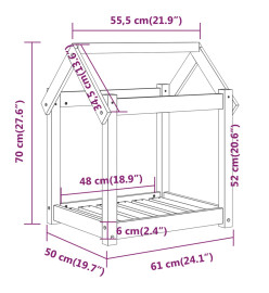 Lit pour chien 61x50x70 cm Bois de pin solide