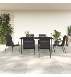 Ensemble à manger de jardin 7 pcs noir textilène et acier