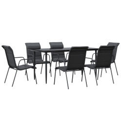 Ensemble à manger de jardin 7 pcs noir textilène et acier