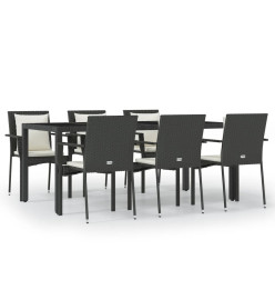 Ensemble à dîner de jardin et coussins 7pcs Noir Résine tressée