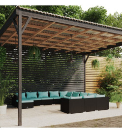 Salon de jardin 12 pcs avec coussins Résine tressée Noir