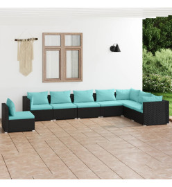 Salon de jardin 8 pcs avec coussins Résine tressée Noir
