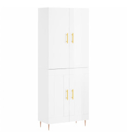 Buffet haut Blanc brillant 69,5x34x180 cm Bois d'ingénierie