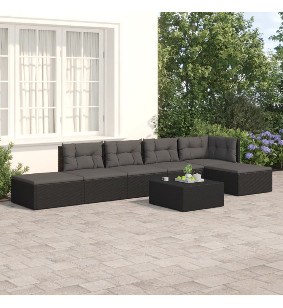Salon de jardin 6 pcs avec coussins Noir Résine tressée Salon de jardin 6 pcs avec coussins Noir Résine tressée