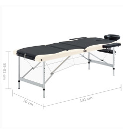 Table de massage pliable 3 zones Aluminium Noir et beige