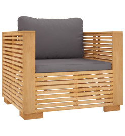 Fauteuil de jardin avec coussins gris foncé Bois de teck massif