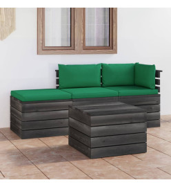 Salon palette de jardin 4 pcs avec coussins Bois de pin massif