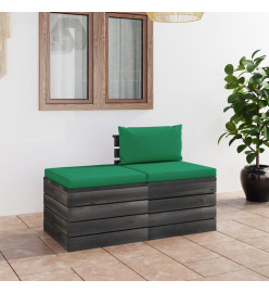 Salon palette de jardin 2 pcs avec coussins Bois de pin massif