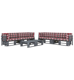 Salon de jardin palette 6pcs avec coussins pin imprégné de gris