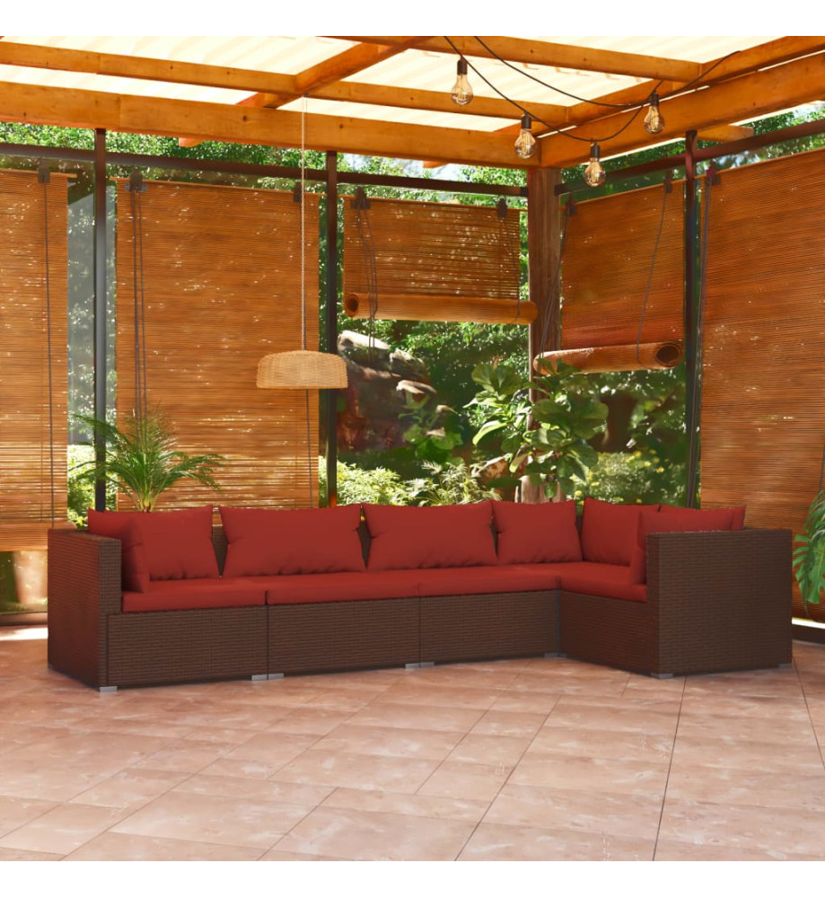 Salon de jardin 5 pcs avec coussins résine tressée marron Salon de jardin 5 pcs avec coussins résine tressée marron