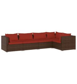 Salon de jardin 5 pcs avec coussins résine tressée marron