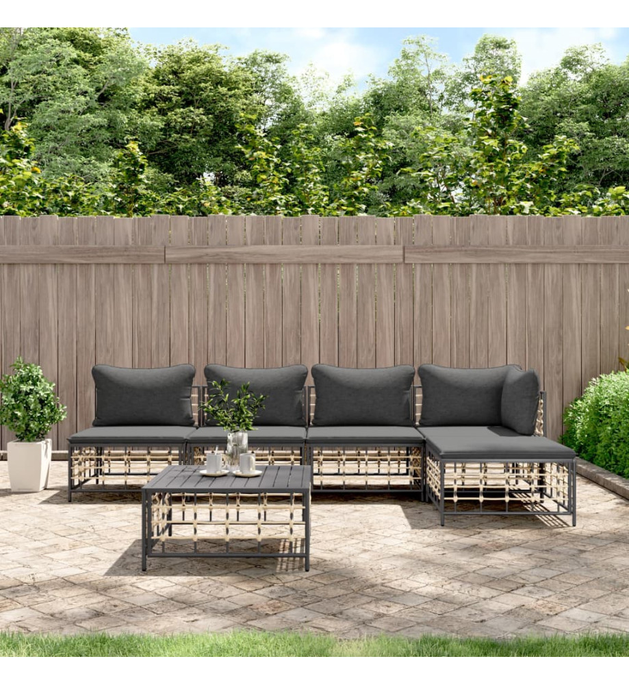 Salon de jardin 6 pcs avec coussins anthracite résine tressée Salon de jardin 6 pcs avec coussins anthracite résine tressée