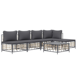 Salon de jardin 6 pcs avec coussins anthracite résine tressée
