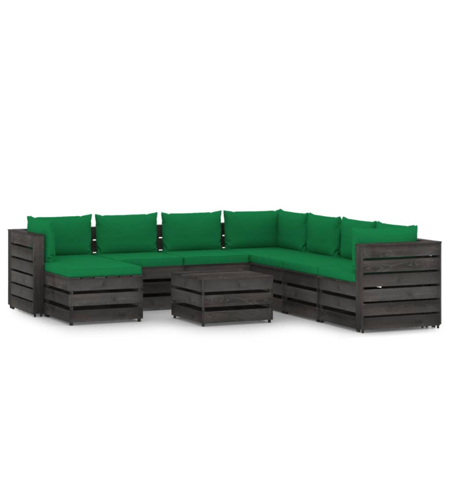 Salon de jardin 9 pcs avec coussins Bois imprégné de gris Salon de jardin 9 pcs avec coussins Bois imprégné de gris
