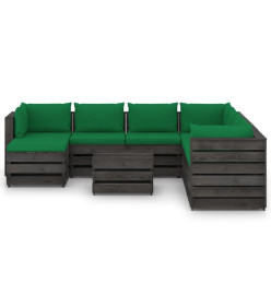 Salon de jardin 9 pcs avec coussins Bois imprégné de gris