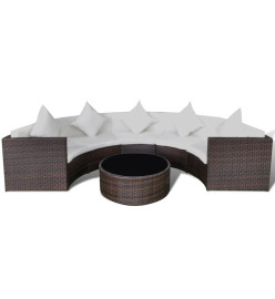 Salon de jardin 6 pcs avec coussins Résine tressée Marron