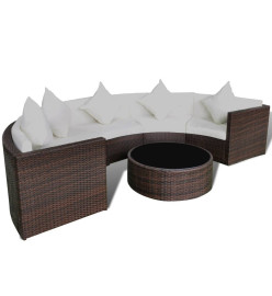 Salon de jardin 6 pcs avec coussins Résine tressée Marron