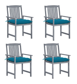Chaises de jardin avec coussins 4 pcs Gris Bois d'acacia massif