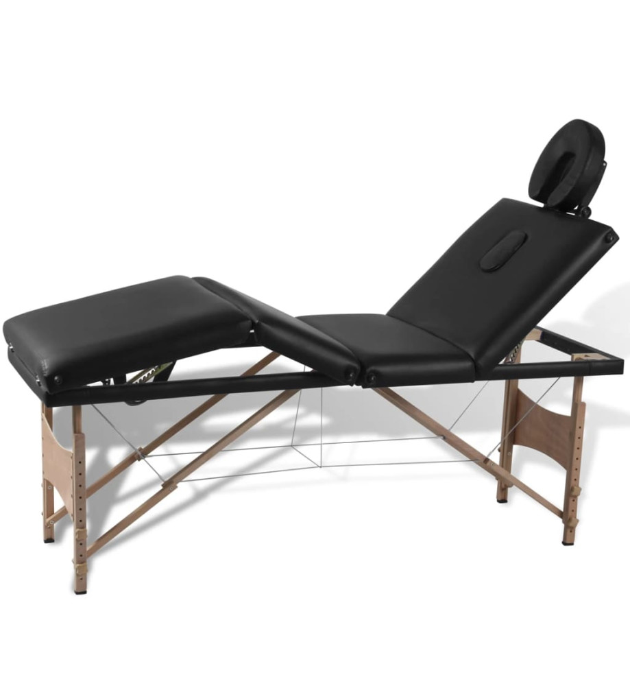 Table de massage pliable Noir 4 zones avec cadre en bois