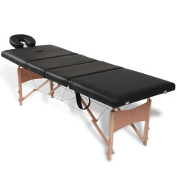 Table de massage pliable Noir 4 zones avec cadre en bois