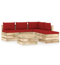 Salon de jardin 6 pcs avec coussins Bois imprégné de vert