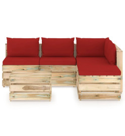 Salon de jardin 6 pcs avec coussins Bois imprégné de vert