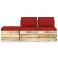 Salon de jardin 3 pcs avec coussins Bois imprégné de vert
