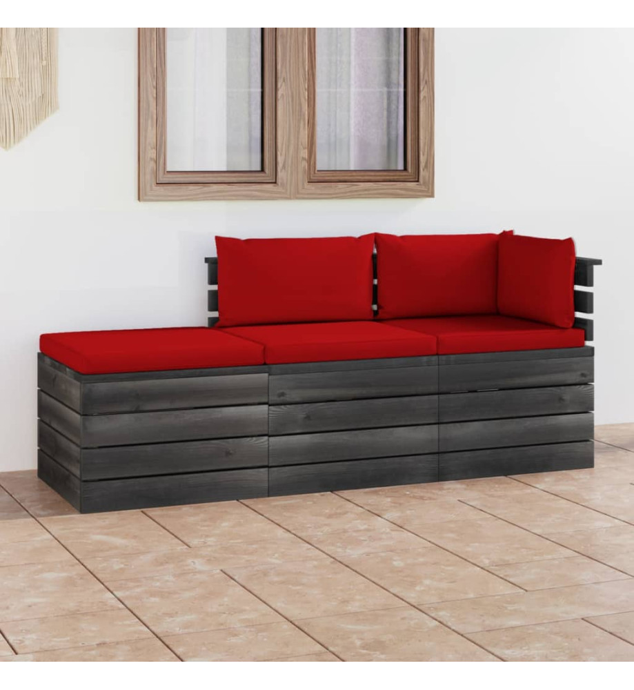 Salon palette de jardin 3 pcs avec coussins Bois de pin massif Salon palette de jardin 3 pcs avec coussins Bois de pin massif