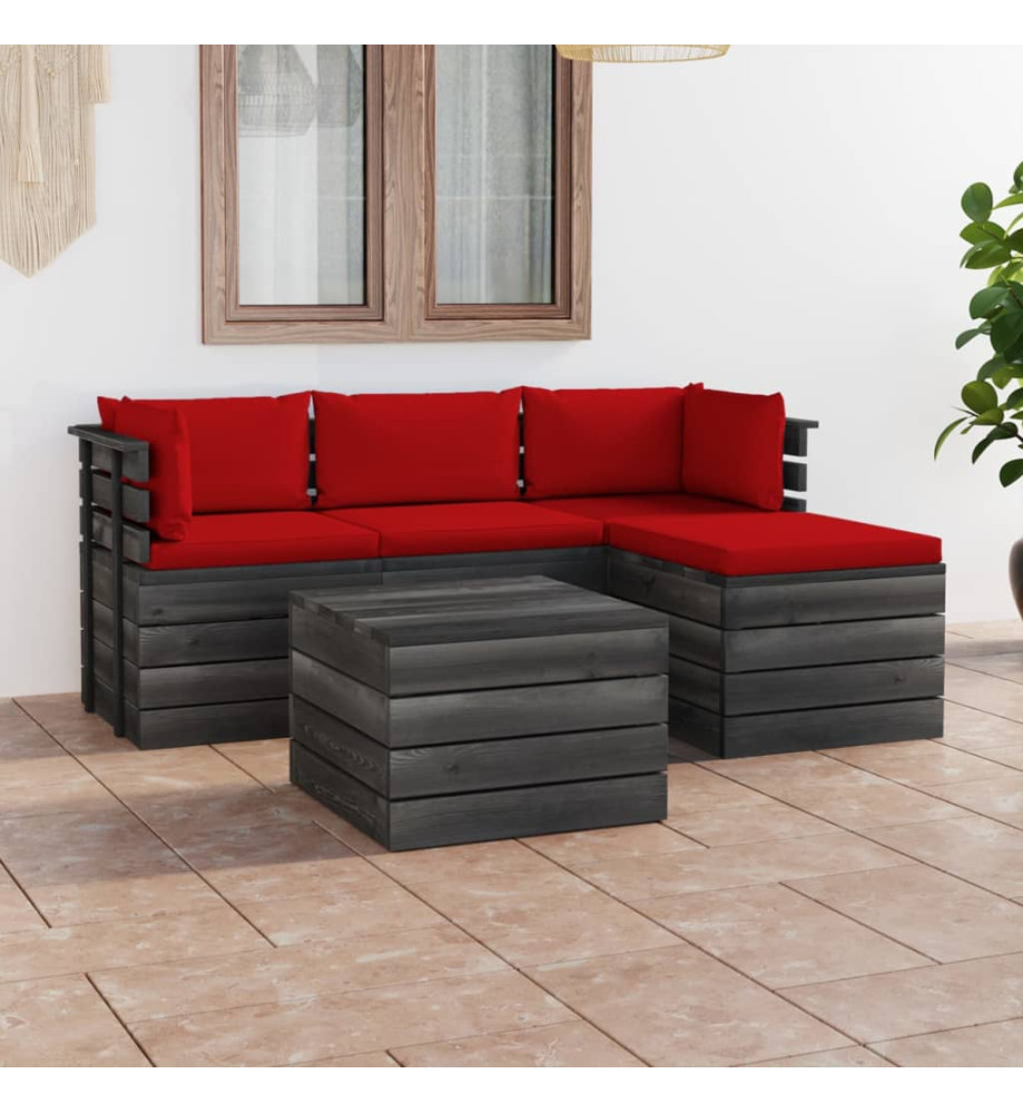 Salon palette de jardin 5 pcs avec coussins Bois de pin massif Salon palette de jardin 5 pcs avec coussins Bois de pin massif