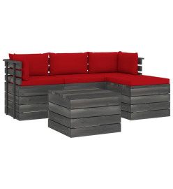 Salon palette de jardin 5 pcs avec coussins Bois de pin massif