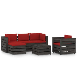 Salon de jardin 6 pcs avec coussins Bois imprégné de gris
