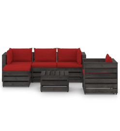 Salon de jardin 6 pcs avec coussins Bois imprégné de gris