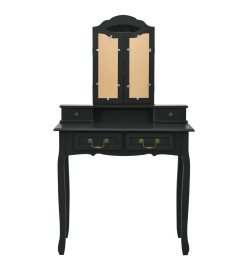 Ensemble de coiffeuse avec tabouret Noir 80x69x141 cm Paulownia