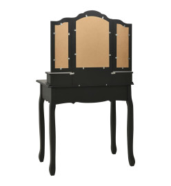 Ensemble de coiffeuse avec tabouret Noir 80x69x141 cm Paulownia