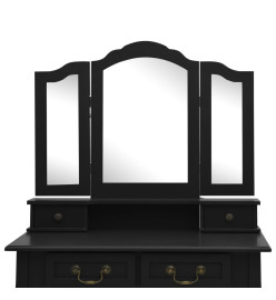 Ensemble de coiffeuse avec tabouret Noir 80x69x141 cm Paulownia